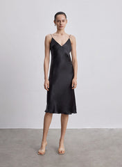 Silk Slip V-Neck Cocktail Party Dress