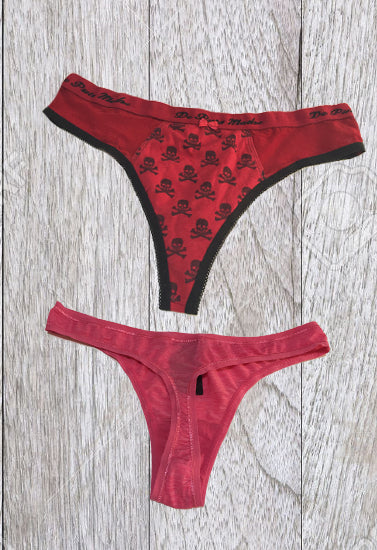 Verführerisches weiches rotes und rosa Tanga-Höschen-Set, 2 Stück