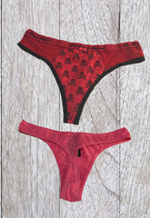 Verführerisches weiches rotes und rosa Tanga-Höschen-Set, 2 Stück